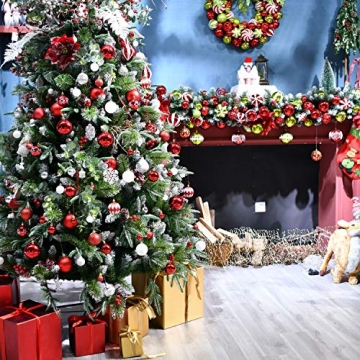 YILEEY Weihnachtskugeln Weihnachtsdeko Set Weiß und Rot 108 STK in 14 Farben, Kunststoff Weihnachtsbaumkugeln Box mit Aufhänger Christbaumkugeln Plastik Bruchsicher, Weihnachtsbaumschmuck, MEHRWEG - 7