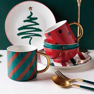 Zek Weihnachtsgeschirrset, sechsteiliges Küchenschüsseln- und Tellerset, Becher, 7,8-Zoll-Teller, Essen für Zwei, persönlicher Gebrauch, Geschenk, Keramik - 6