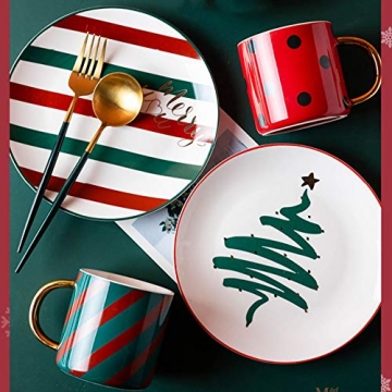 Zek Weihnachtsgeschirrset, sechsteiliges Küchenschüsseln- und Tellerset, Becher, 7,8-Zoll-Teller, Essen für Zwei, persönlicher Gebrauch, Geschenk, Keramik - 7