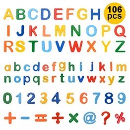 ZITFRI Magnetische Buchstaben und Zahlen für Kinder 106 Stück Alphabet Magnete Nummer Spielzeug Lernspielzeug: 78 Buchstaben, 20 Zahlen und 8 Symbole - 1