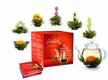 Creano Teeblumen Mix - Geschenkset Erblühtee Frühjahrslese mit Glaskanne Weißer Tee in 6 Sorten, Teerosen, Teeblume, Blooming Tea, Geschenk für Frauen, Mutter, Teeliebhaber - 1