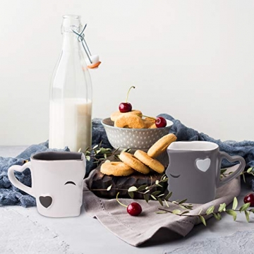 Mia Mio - Kaffeetassen/Küssende Tassen Set Geschenke zur Hochzeit für Frauen/Männer/Freund/Freundin aus Keramik (Grau) - 4