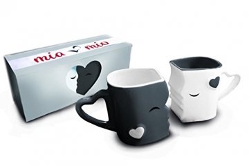 Mia Mio - Kaffeetassen/Küssende Tassen Set Geschenke zur Hochzeit für Frauen/Männer/Freund/Freundin aus Keramik (Grau) - 1