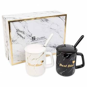 S_CUBE Kaffeetassen Marmor Tassen Set Kaffeebecher Mug Set Keramik 380ml mit Luxus Geschenkbox Eltern Geschenk (Best Dad & Best Mom) - 1