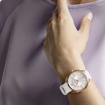 Swarovski Crystalline Glam Uhr, Damenuhr mit Rosé Vergoldetem, Funkelndem Zifferblatt mit Swarovski Kristallen und Weißem Lederarmband - 4
