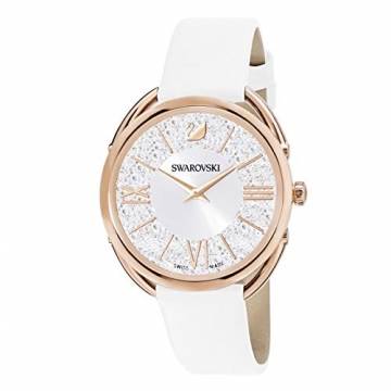 Swarovski Crystalline Glam Uhr, Damenuhr mit Rosé Vergoldetem, Funkelndem Zifferblatt mit Swarovski Kristallen und Weißem Lederarmband - 1
