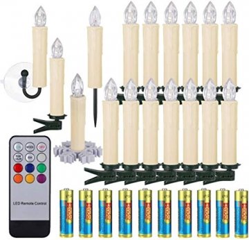 40/30/20/10x Set LED Kerzen Weihnachtskerzen RGB&Warmweiß mit Batterien Timer IP64 Wasserdicht inkl. Klammer Saugnapf Steckdrne für Auß-Innen (Beige 20x) - 1