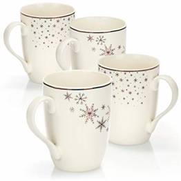 com-four® 4x Kaffeebecher aus Porzellan - Kaffee-Tasse für Weihnachten - Kaffeepott für Kalt- und Heißgetränke - 360 ml (04 Stück - weiß goldfarben) - 1