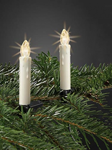Hellum 530209 LED Weihnachtsbaumkerzen kabellos, 10x warmweiß LED Kerzen mit Fernbedienung, batteriebetriebene 9x1,5cm Christbaumkerzen ohne Kabel, dimmbar mit Flackermodus, Wachstropfen - 2