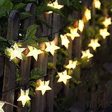 LED Lichterkette Sterne 60LED 8M/26FT Sterne Solar Lichterkette mit Fernbedienung 8 Modi Wasserdicht Außen Innen Weihnachten Lichterketten Außen für Garten, Weihnachten, Party (Warmweiß) - 1
