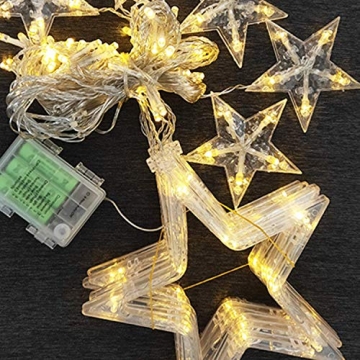 LED Lichtervorhang, Kaliwa Batteriebetriebe Lichterkette 138 LEDs Weihnachts Lichter mit 12 Sterne und LED Kugels, 2 Modi, IP44 Wasserdicht, ideal für Innenräume/Weihnachten/Partydeko (Warmweiß) - 7