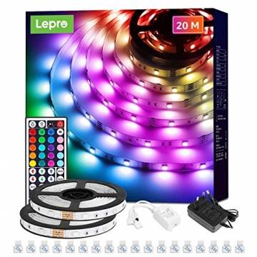 Lepro LED Strip 20M (2x10M), LED Streifen Lichterkette mit Fernbedienung, Band Lichter, RGB Dimmbar Lichtleiste Light, Lichtband Leiste, Bunt Kette Stripes für Party Weihnachten Deko - 1