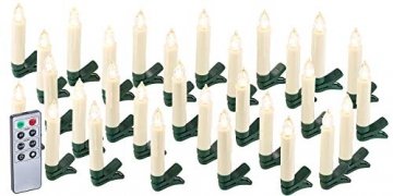 Lunartec Lichterkette kabellos: 30er-Set LED-Weihnachtsbaum-Kerzen mit IR-Fernbedienung, Timer, weiß (Kabellose Weihnachtskerzen) - 1