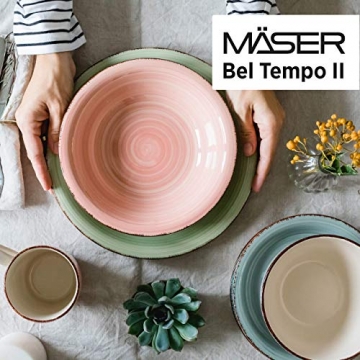 MÄSER 931880 Bel Tempo II, 30-teiliges Vintage Geschirr Set für 6 Personen, handbemaltes Keramik Kombiservice in der Farbe Berry, Steingut - 3