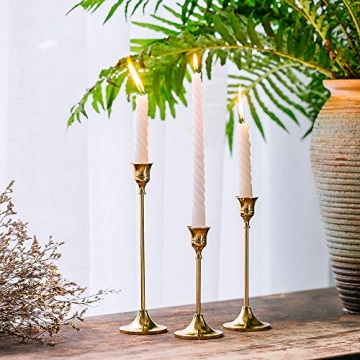 Nuptio 3 Stück Messing Gold Metall Taper Kerzenhalter, Vintage Kerzen Ständer Herzstück für Tisch Kaminsims Hochzeit Housewarming Geschenk, Kerzenhalter Stabkerze für Tischdeko Weihnachten Couchtisch - 2