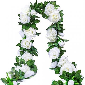 3 Stück Künstliche Rosen Girlanden，Kunstblumen Seidenblumen Blumen Rose für Hochzeit, Party, Garten Dekoration (Weiß) - 1