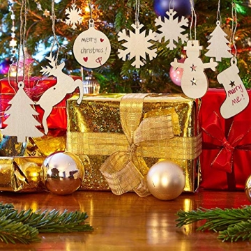 60 Stück weihnachtsdeko holz weihnachtsbaumschmuck basteln holzdeko weihnachten weihnachtsbaum deko, tannenbaum weihnachtsanhänger, christbaumschmuck holz ornamente Schneeflocke Weihnachtsdekoration - 4