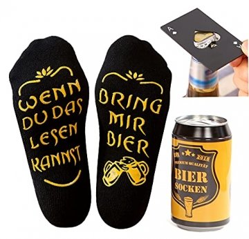 Bier Socken Herren + Flaschenöffner aus Edelstahl, Bier Geschenke für Herren, Geburtstagsgeschenk für Männer, Wenn Du das Lesen Kannst bring mir Bier (Schwarz Biersocken + Flaschenöffner Schwarz) - 1
