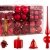 Brubaker Christbaumkugel Set mit Tannenzapfen, Weihnachtsglocken, Geschenken, Christbaumspitze - Christbaumschmuck - 101 Teile - Rot - 1