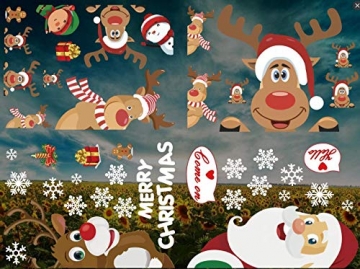 CheChury Fensterbilder für Weihnachten Fensterbilder Winter Statisch Haftende PVC Aufklebe Weihnachtsmann Süße Elche Wiederverwendbar Schneeflocken Fenster - 2