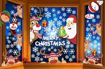 CheChury Fensterbilder für Weihnachten Netter Weihnachtsmann Selbstklebend Fensterdeko Fensterbilder Winter Statisch Haftende Aufkleber Dekoration Elche Wiederverwendbar Schneeflocken Fenster - 1