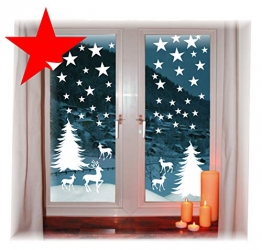 das-label Wiederverwendbare winterliche Fensterbilder weiß Winterwald mit Sterne Weihnachten Fensterdeko ohne transparenten Hintergrund (Winterwald) - 1