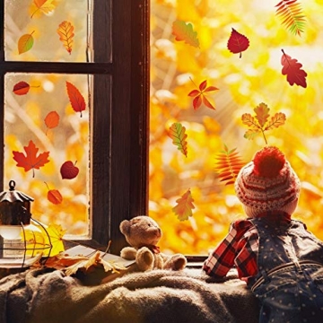 Herbst Fensterbilder Erntedankfest fensteraufkleber ohne Kleber Thanksgiving Fensterdeko Ahornblätter Marone Fenster Sticker Deko für Kinderzimmer Cafe Buchhandlung (Pure Maple Leaf) - 2