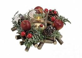 itsisa Winterliches Adventsgesteck m. Zweigen & Äpfeln inkl. Teelichtglas, Adventsdeko (Adventskranz), weihnachtliche Tischdeko - 1