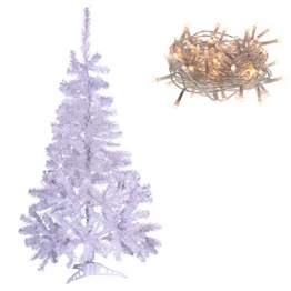 künstlicher Weihnachtsbaum weiß mit Glitzereffekt Christbaum Tannenbaum 120 cm mit Ständer zzgl. 100 LED Lichterkette warmweiß Weihnachtsdeko - 1