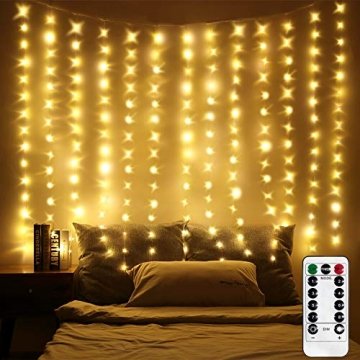 LED Fenster Vorhang Lichter, Foto Hintergrund Lichter Warmweiße Twinkle Lichterketten mit Fernbedienung für Hochzeitsfeier Schlafzimmer Wand Weihnachten 6,5 x 5 ft - 1
