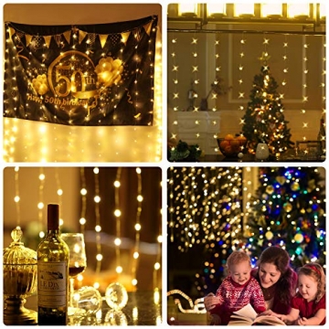 LED Fenster Vorhang Lichter, Foto Hintergrund Lichter Warmweiße Twinkle Lichterketten mit Fernbedienung für Hochzeitsfeier Schlafzimmer Wand Weihnachten 6,5 x 5 ft - 5