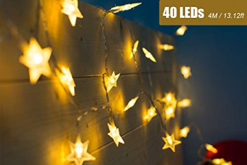 LED Lichterkette 4M/13.2ft Weihnachtsdeko 40er Warmweiß Sternen Lichterkette, Weihnachten Innen Deko 4.5v Lichterkette Batterie,Lichterkette Weihnachtsbaum,Lichterketten für Zimme,MEHRWEG - 3