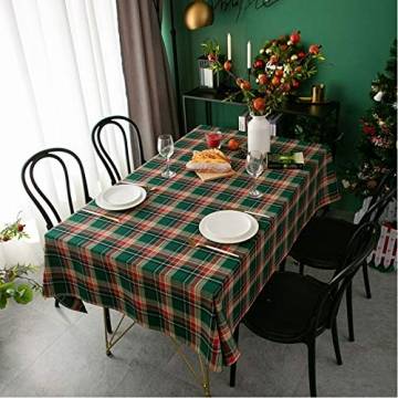 LHY DECORATION Klassische Karierte Weihnachtstischdecke Stoff Extra Große Tischdecke Für Dinnerpartys Zubehör Heimtextilien,Grün,140x250cm - 1