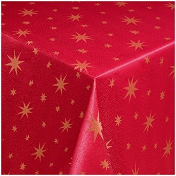 MODERNO Lurex Sterne Tischdecke Eckig 130x220 cm Rot Gold, Weihnachtstischdecke Größe und Farbe wählbar (Gold, Silber oder Rot glänzend) - 1