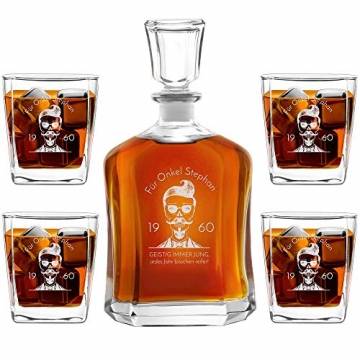 Murrano Whiskey Karaffe + 4er Whiskygläser Set mit Gravur - 700ml Whisky Dekanter - Geschenk zum Geburtstag für Männer - Onkel - 1