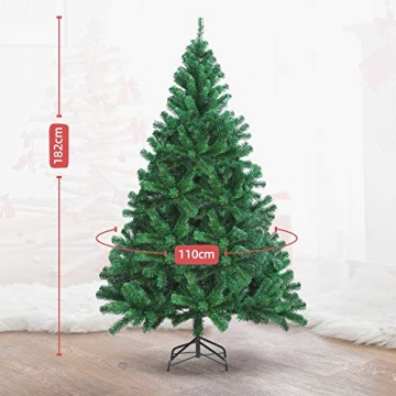 OUSFOT Weihnachtsbaum Künstlich 182cm (Ø ca. 110 cm) 800 Äste schwer entflammbarer Tannenbaum mit Schnellaufbau Klappsysem Material PVC inkl. Metallständer - 5