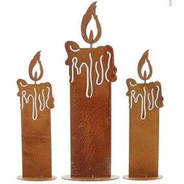 SIDCO Kerze Edelrost 3 x Rostoptik Kerzen rustikal Kerzenset Rostdeko Garten Deko - 1