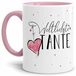 Tasse mit Spruch für die Weltbeste Tante - Kaffeetasse/Familie/Geschenk-Idee/Mug/Cup/Innen & Henkel Rosa - 1