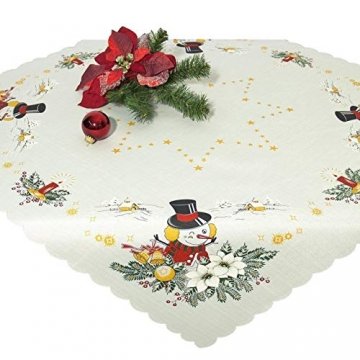 Tischdecke Mitteldecke Merry Christmas, weiße Druckmotivdecke zu Weihnachten, 85x85 cm - 1