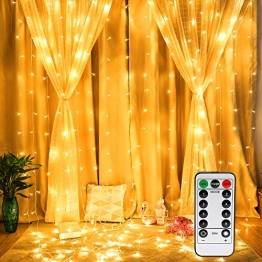 Vegena LED USB Lichtervorhang 3m x 3m, 300 LEDs Lichterkettenvorhang mit 8 Modi Lichterkette Gardine für Partydekoration Schlafzimmer Innenbeleuchtung Weihnachten Deko Warmweiß [Energieklasse A+++] - 1