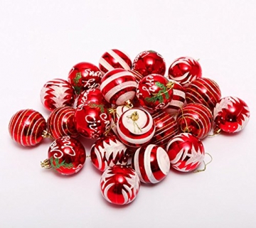 Venkaite Weihnachtskugeln Ornamente, Weihnachtsbaum Bälle Dekorationen für Weihnachten Hochzeitsfest Dekoration (24 / Pack, gemalte Kugel, 2,36 Zoll 60mm), Rot - 2