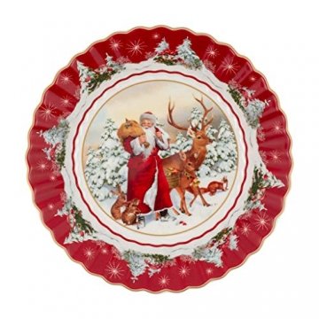 Villeroy und Boch - Toy's Fantasy Schale rund, Santa mit Waldtieren, große Snackschale aus Premium Porzellan, 25 x 25 x 5 cm, bunt/rot/weiß - 1
