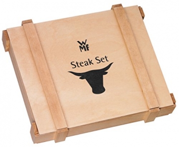 WMF Steakbesteck 12-teilig, Steakbesteck Set für 6 Personen, Steakmesser, Steakgabel, Cromargan Edelstahl poliert, Grillbesteck in Holzkiste - 5