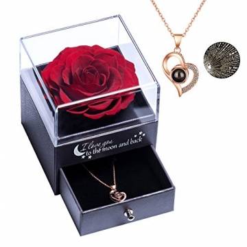 Yamonic Echte Rose mit Liebe Sie Halskette Schmuck Geschenk für sie, Ewige Liebe Rose zum Valentinstag Muttertag Jubiläum Geburtstags Geschenk Geschenk für Frauen, Freundin, Frau, Mutter - Rot - 1