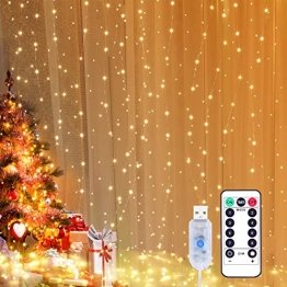 Yizhet Lichtervorhang 3x3m LED Lichterkette LED Lichterkettenvorhang mit 8 Modi, 300LEDs, IP65 Wasserdicht Deko für Weihnachten, Partydekoration, Innenbeleuchtung (Warm White) - 1