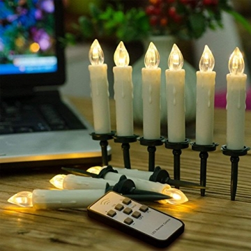 10PCS Weihnachtskerzen LED Kabellos Timer Kerzen mit Fernbedienung, abnehmbare Clips/Suckers / Nadeln und einstellbare Helligkeit, perfekt für Indoor, Glaswände, im Freien und Weihnachtsbäume - 3