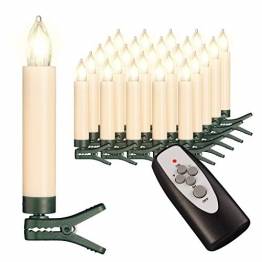25 kabellose LED Kerzen mit Timerfunktion, Dimmer, flackernde Flamme und Fernbedienung | Innen und Außen | inkl. Batterien | warm-weiß - 1
