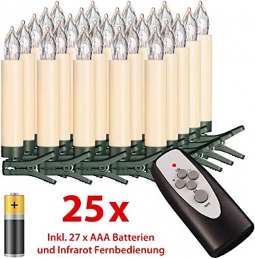 25 kabellose LED Kerzen mit Timerfunktion, Dimmer, flackernde Flamme und Fernbedienung | Innen und Außen | inkl. Batterien | warm-weiß - 8