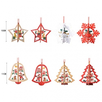 8 Stück Kleine Anhänger Holz Weihnachten,3D WeihnachtsbaumschmuckAnhänger Dekoration Holz,Weihnachtsbaum Deko Holz,Holz Weihnachtsdeko Anhänger,Ornamenten für Weihnachtsbaum,weihnachtsdeko basteln - 2