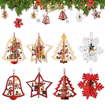 8 Stück Kleine Anhänger Holz Weihnachten,3D WeihnachtsbaumschmuckAnhänger Dekoration Holz,Weihnachtsbaum Deko Holz,Holz Weihnachtsdeko Anhänger,Ornamenten für Weihnachtsbaum,weihnachtsdeko basteln - 1